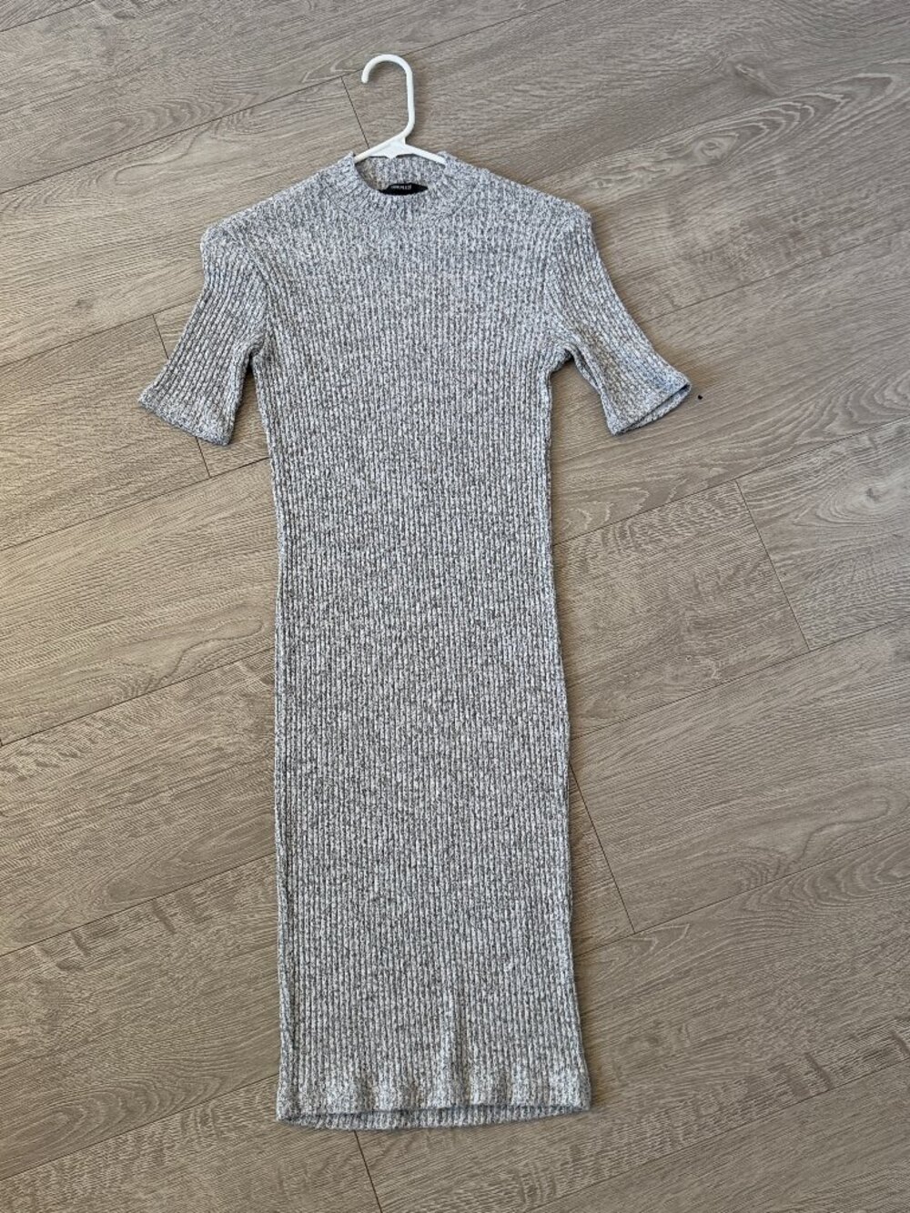 Forever 21 Gray Ribbed Knit Midi Sweater Dress Mock Neck Size Large